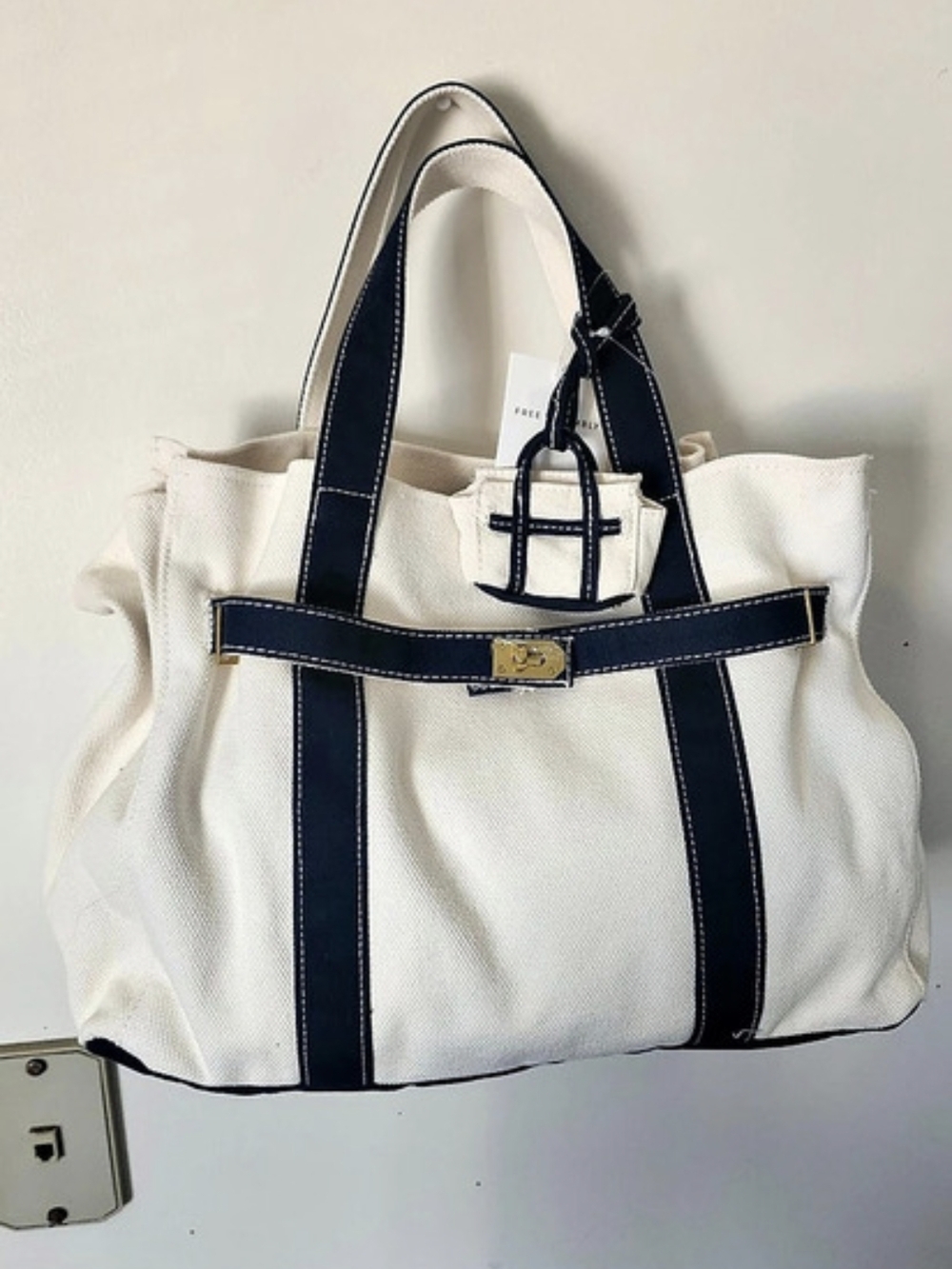 Longchamp Canvas Tote in White & Blue NWT